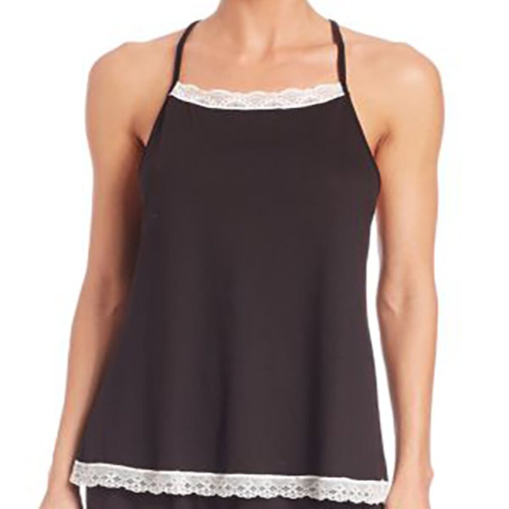 Pima Cotton Scalloped Racerback Camisole - Black White Multi - Size Large